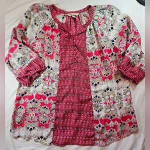 Krazy Kat Womens Pink And White Floral 3/4 Sleeve Lightweight Blouse Size 2X